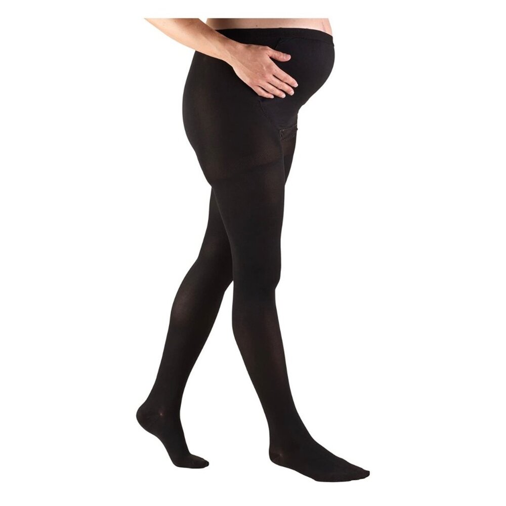 Truform Firm Compression Maternity Pantyhose Size M Black with Support Panel